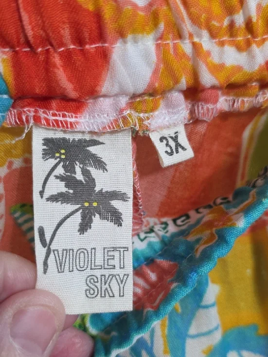 NWT Violet Sky Women's Gauzy Wide Leg Pants Tropical Semi-Sheer Elastic Sz 3X - Picture 2 of 12